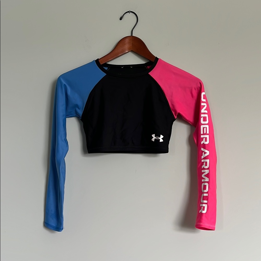 Under Armour Colorblock Long Sleeve Fitted Crop Swim Top Rash Guard Kids Size 10